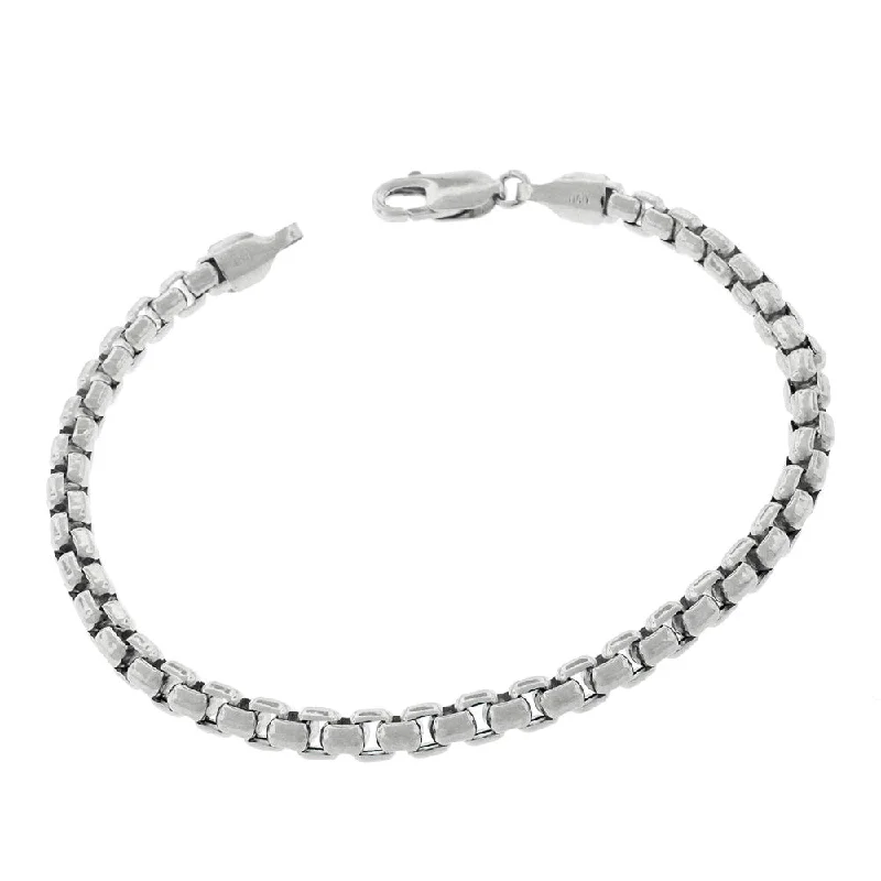 minimalist charm bracelet -10k White Gold 5mm Round Box Link Fancy Bracelet