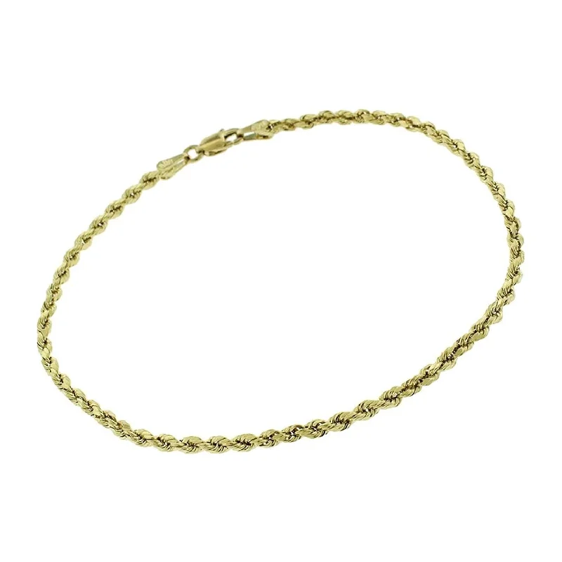 adjustable charm bracelet -10K Yellow Gold 2.5MM Solid Rope Diamond-Cut Link Bracelet 7"- 9", Gold Bracelet for Men & Women, 100% Real 10K Gold