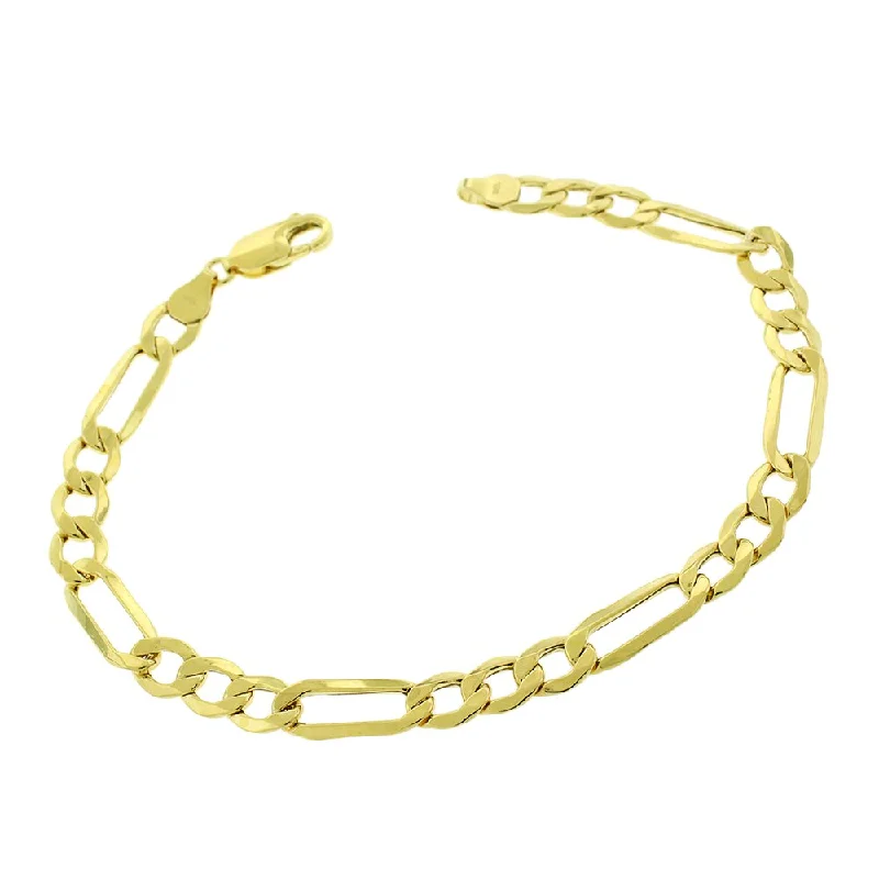 engraved bracelet for couples -10k Yellow Gold 6.5mm Hollow Figaro Link Bracelet Chain 8.5", 9"