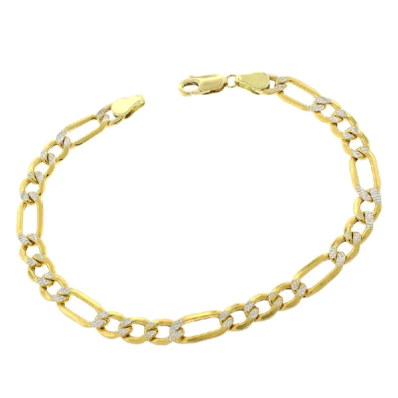 handcrafted beaded bracelet -10k Yellow Gold 6mm Hollow Figaro Link Diamond Cut Two-Tone Pave Bracelet Chain 8"