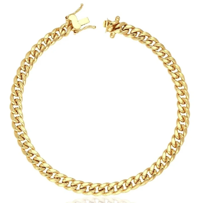 gold-plated beaded bracelet -10K Yellow Gold 6MM Hollow Miami Cuban Curb Link Bracelet Chain 8.5", Gold Bracelet for Men & Women, 100% Real 10K Gold