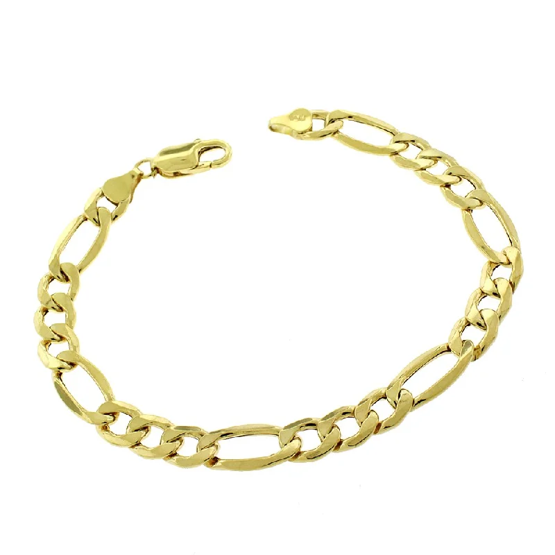 simple rope bracelet -10k Yellow Gold 8mm Hollow Figaro Link Bracelet Chain 9"