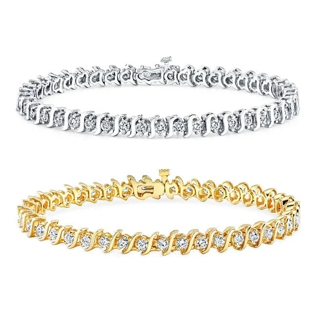 handwoven bracelet for men -14k Gold 15ct TDW Diamond Tennis Bracelet