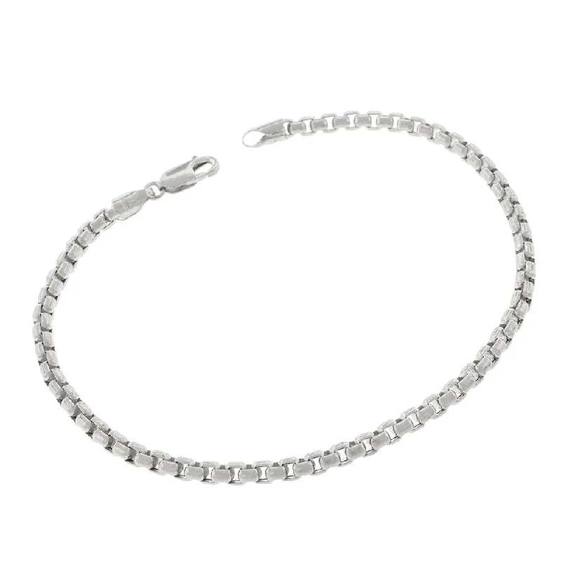 simple gold bracelet -14k White Gold 3.5mm Round Box Link Bracelet Chain 7"