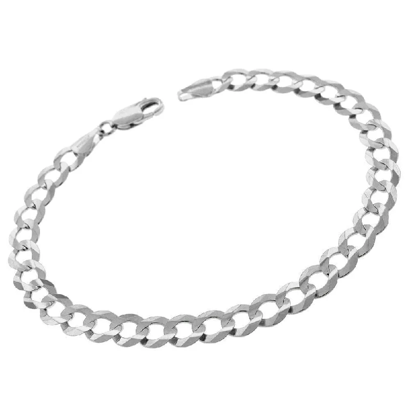 chunky statement bracelet -14k White Gold 7mm Solid Cuban Curb Link Bracelet Chain 8"