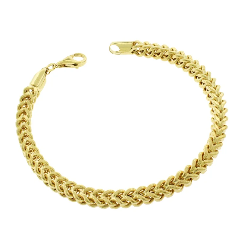 chunky chain bracelet for men -14k Yellow Gold 5.5mm Hollow Franco Link Bracelet Chain 9"