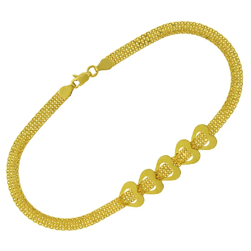 bracelet with birthstones -14k Yellow Gold Womens Fancy Open Heart Spiga Link Bracelet Chain 7.5"