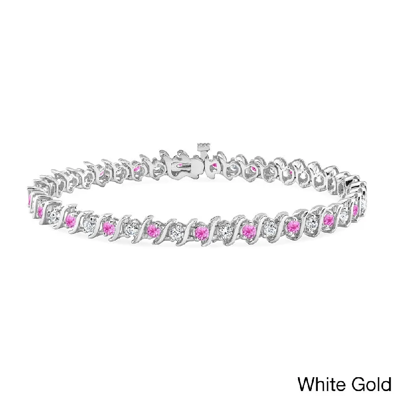 multi-layered charm bracelet -Auriya 1 1/2ct Pink Sapphire and 1 1/2ctw S-Link Diamond Tennis Bracelet 14k Gold