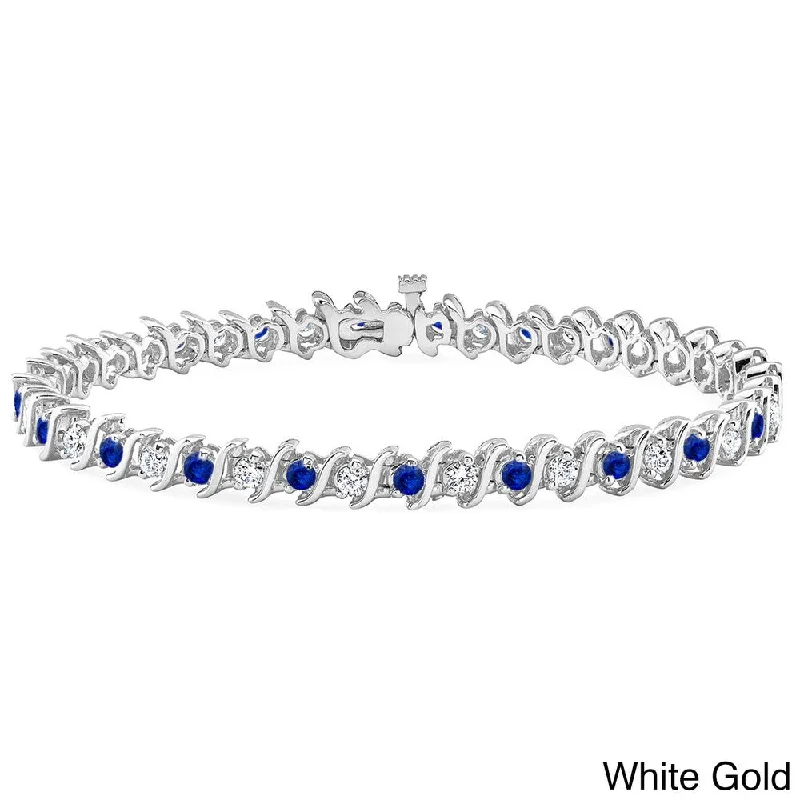 women’s luxury bracelet -Auriya 5ct Blue Sapphire and 5ctw S-Link Diamond Tennis Bracelet 14k Gold