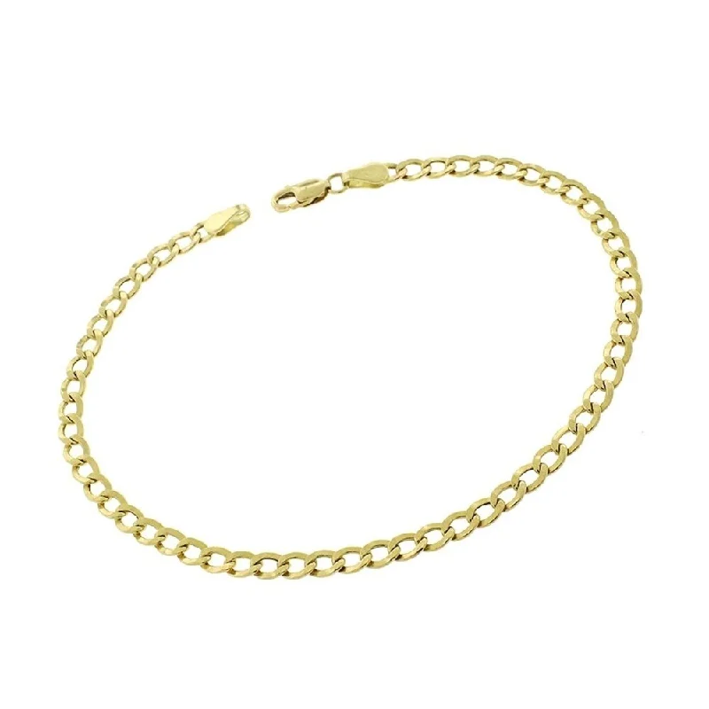 women’s wrist cuff bracelet -Authentic 14k Yellow Gold 3.5mm Hollow Cuban Curb Link Bracelet Chain 8", Men & Women, In Style Designz