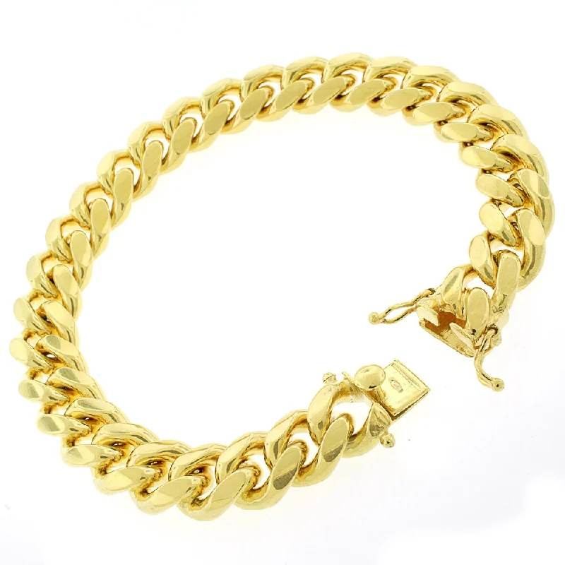 friendship bracelet for teens -Authentic Solid Sterling Silver 12.5mm Miami Cuban Curb Link .925 Yellow Gold Thick Bracelet Chain 9"