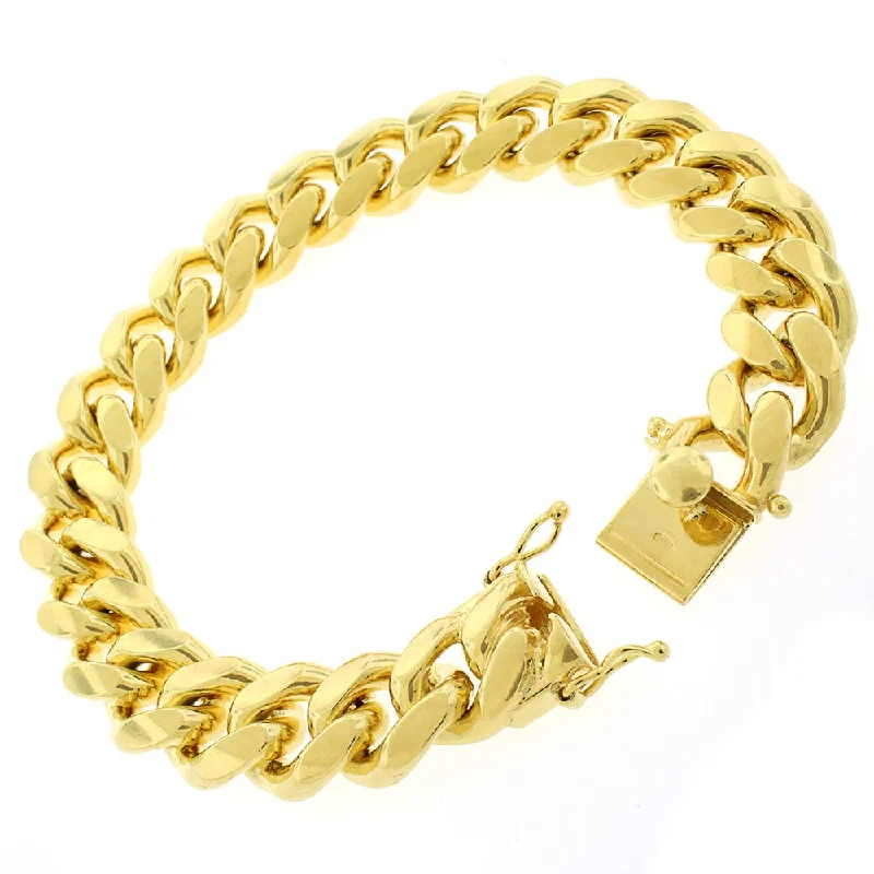 bracelet for everyday wear -Authentic Solid Sterling Silver 14mm Miami Cuban Curb Link .925 Yellow Gold Thick Bracelet Chain 9"