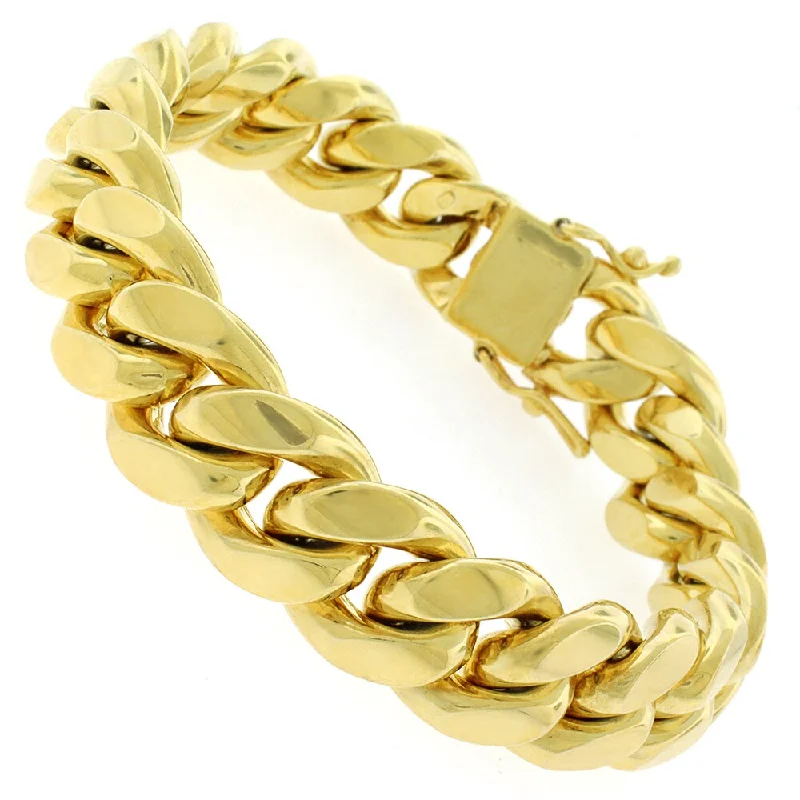 unisex metal bracelet -Authentic Solid Sterling Silver 15.5mm Miami Cuban Curb Link .925 Yellow Gold Thick Bracelet Chain 9"