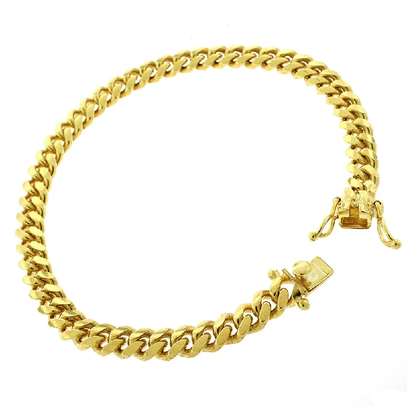 gemstone stretch bracelet -Authentic Solid Sterling Silver 6.5mm Miami Cuban Curb Link .925 Yellow Gold Thick Bracelet Chain 8.5"