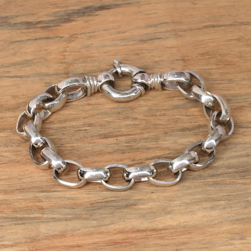 braided leather bracelet -Cager Links Sterling Silver Chain Bracelet