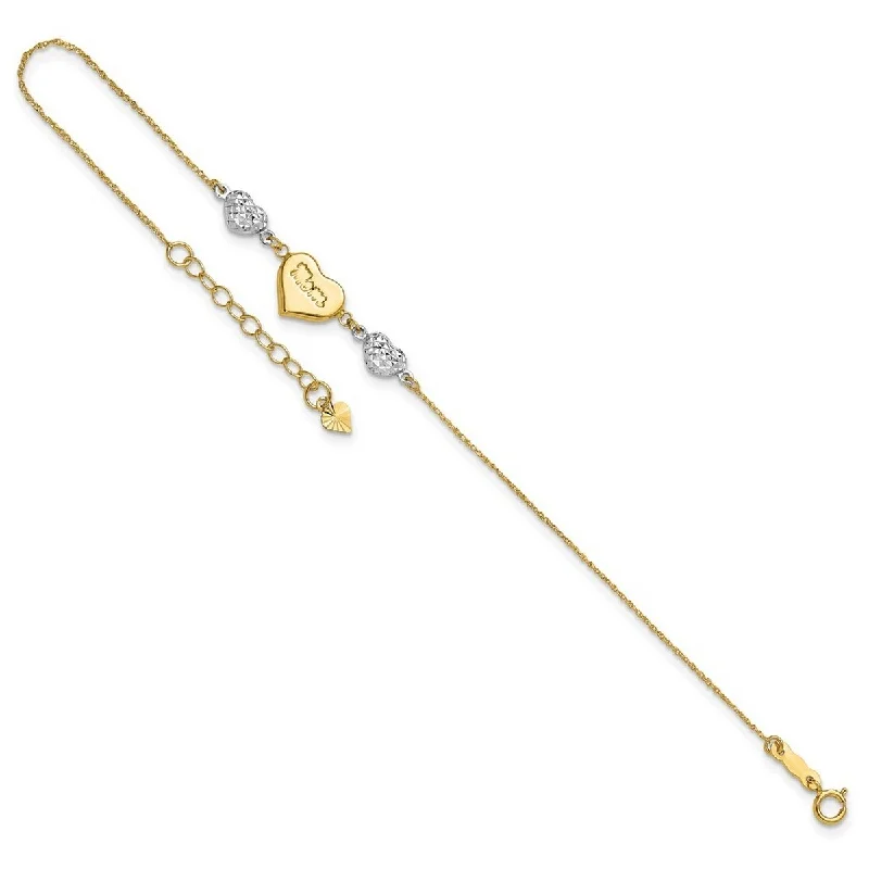 luxury tennis bracelet -Curata 14k Two Tone Gold 7" Puffed Heart MOM Bracelet