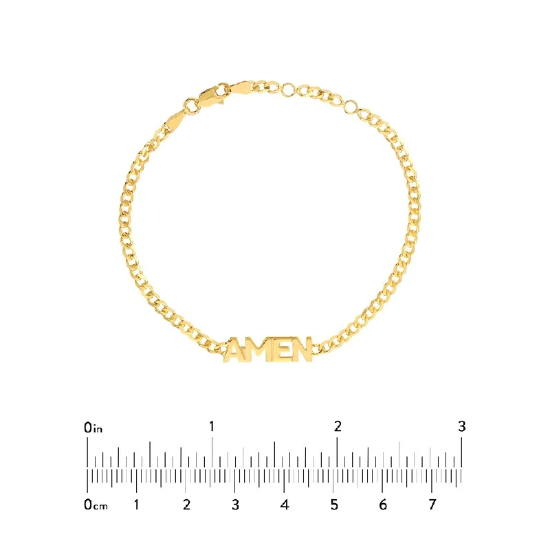 beachy bracelet for summer -Curata 14k Yellow Gold 7.25" Amen Plate Adjustable Bracelet