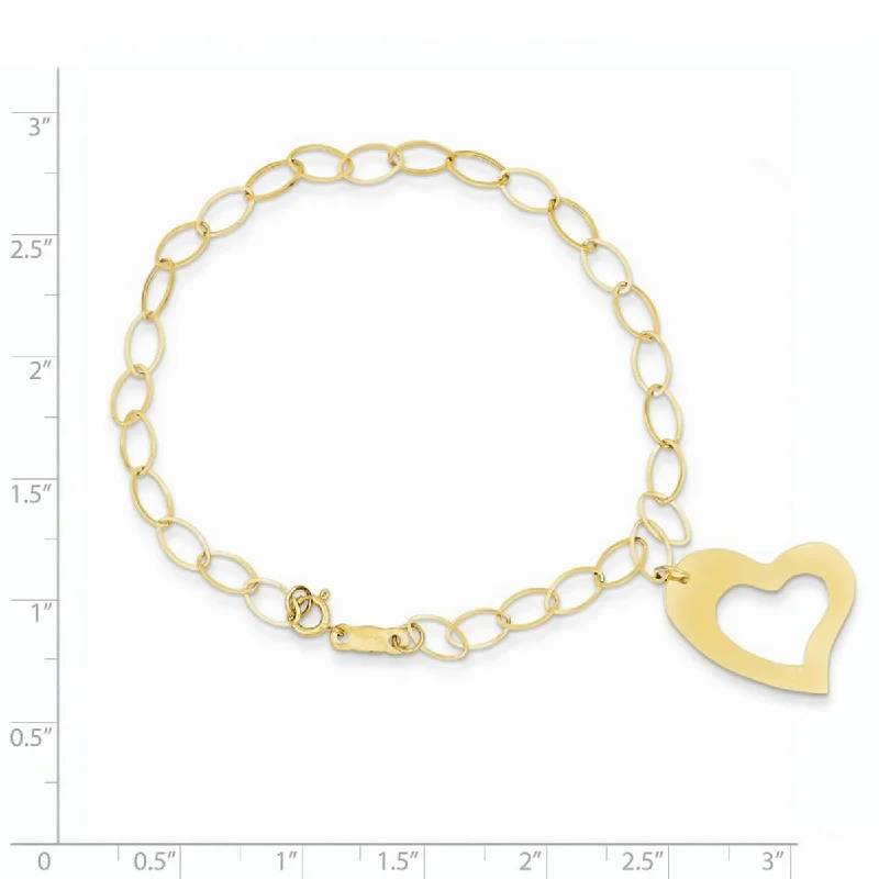 stylish magnetic bracelet -Curata 14k Yellow Gold 7.25" Flat Polished Dangle Heart Tag Link Bracelet