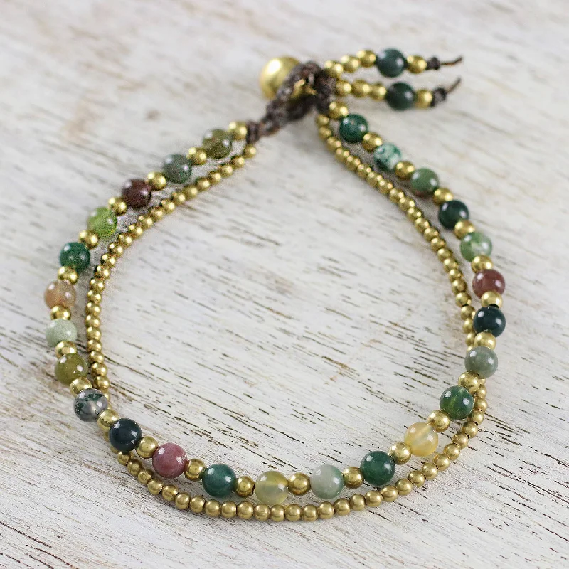 vintage charm bracelet -Dazzling Green Red Harmony Jasper & Brass Beaded Bracelet