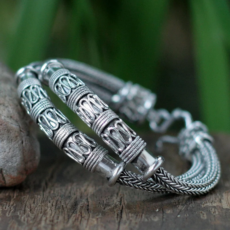 leather wrist bracelet for women -Distinction Silver Braided Bracelet