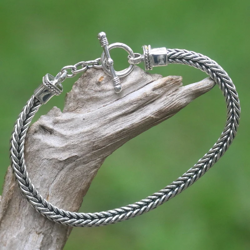 inspirational bracelet for women -Dragon Braid Silver Men's Chain Bracelet