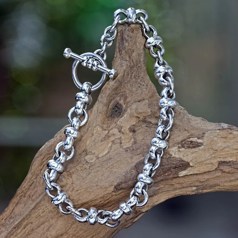 custom silver bracelet -Eight Motif Sterling Silver Link Bracelet