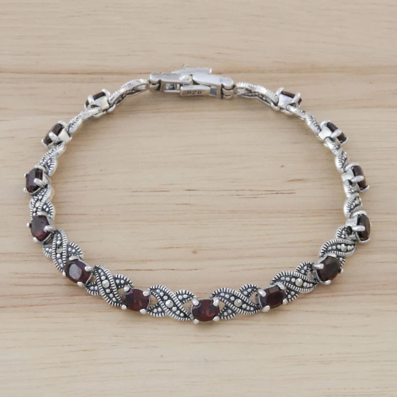 infinity bracelet for couples -Enchanting Scarlet Garnet Silver Link Bracelet