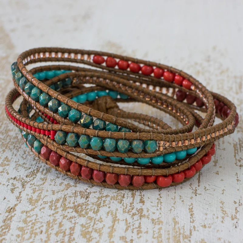 leather cuff bracelet for men -Fresh Achiote Beaded Wrap Bracelet