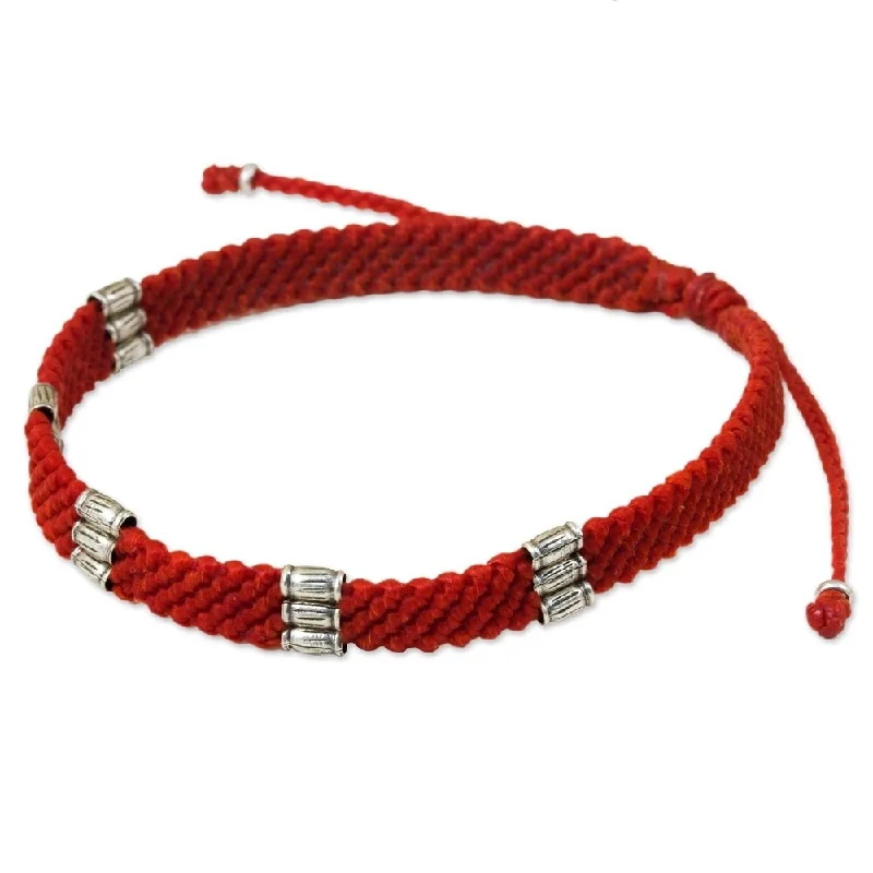 silver bracelet for layering -Handcrafted Silver 'Karen Bamboo in Scarlet' Bracelet (Thailand) - 7'6" x 9'6"