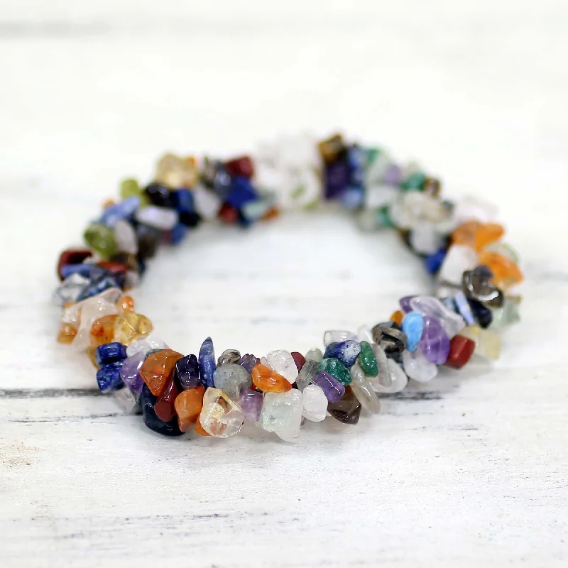 men’s braided friendship bracelet -Handmade Amethyst and Citrine 'Rainbow Gems' Stretch Bracelet (India)