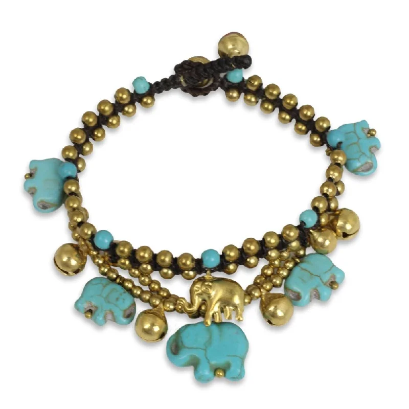 boho style bracelet -Handmade Blue Elephant Brass Calcite Bracelet (Thailand)