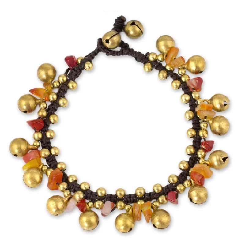 unisex metal bracelet -Handmade Brass 'Joyous Bells' Carnelian Bracelet (Thailand)