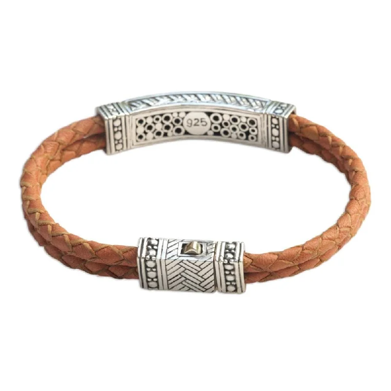 rose gold bangle bracelet -Handmade Men's Sterling Silver Leather 'Jakarta Man' Bracelet (Indonesia)