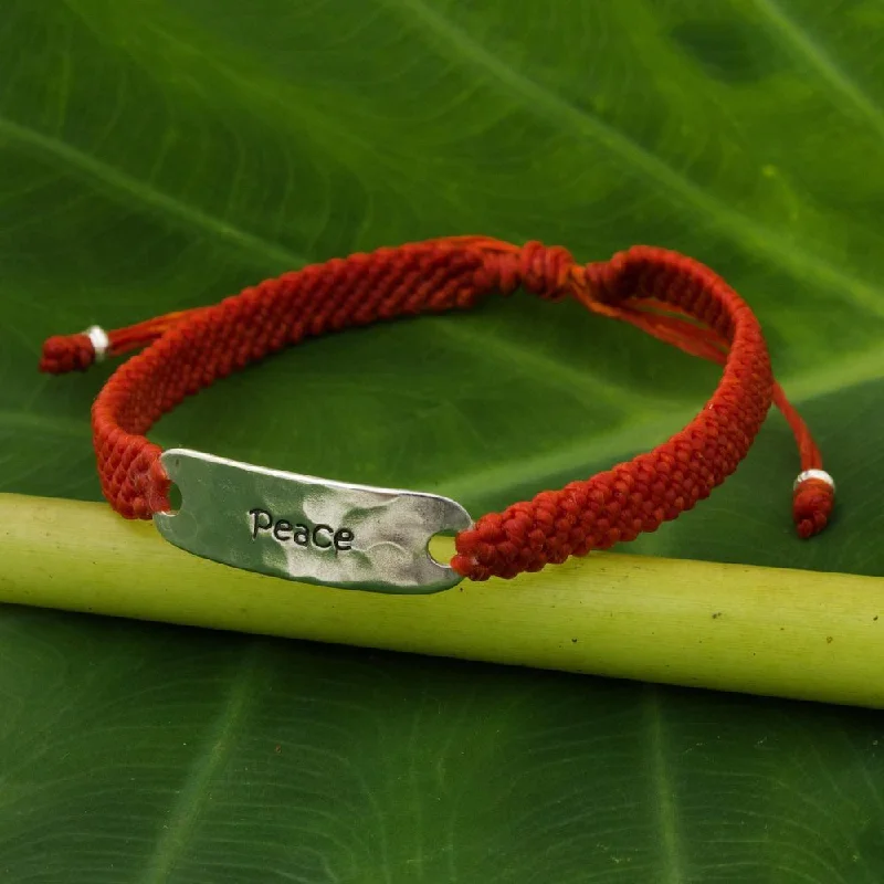 handmade beaded bracelet -Handmade Peace in Scarlet Sterling Silver Bracelet (Thailand)