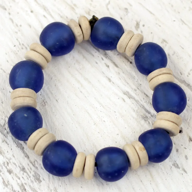 infinity bracelet for couples -Handmade Recycled Glass Sese Wood 'Accra Blue' Bracelet (Ghana)