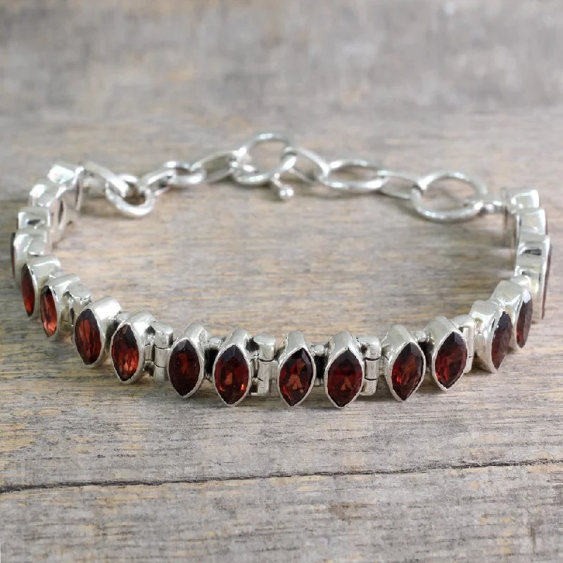 sleek titanium bracelet -Handmade Sterling Silver 'Red Marquise' Garnet Bracelet (India)