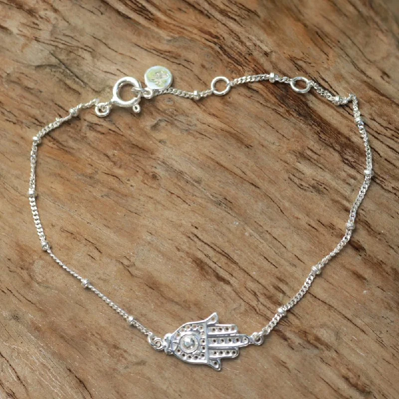 charm bracelet for girls -Handmade Sterling Silver 'Silver Hand' Bracelet (Indonesia) - 7'6" x 9'6" - 7'6" x 9'6"