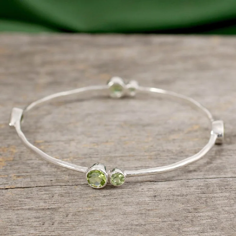 silver bracelet for layering -Handmade Sterling Silver 'Tango' Peridot Bracelet (India)