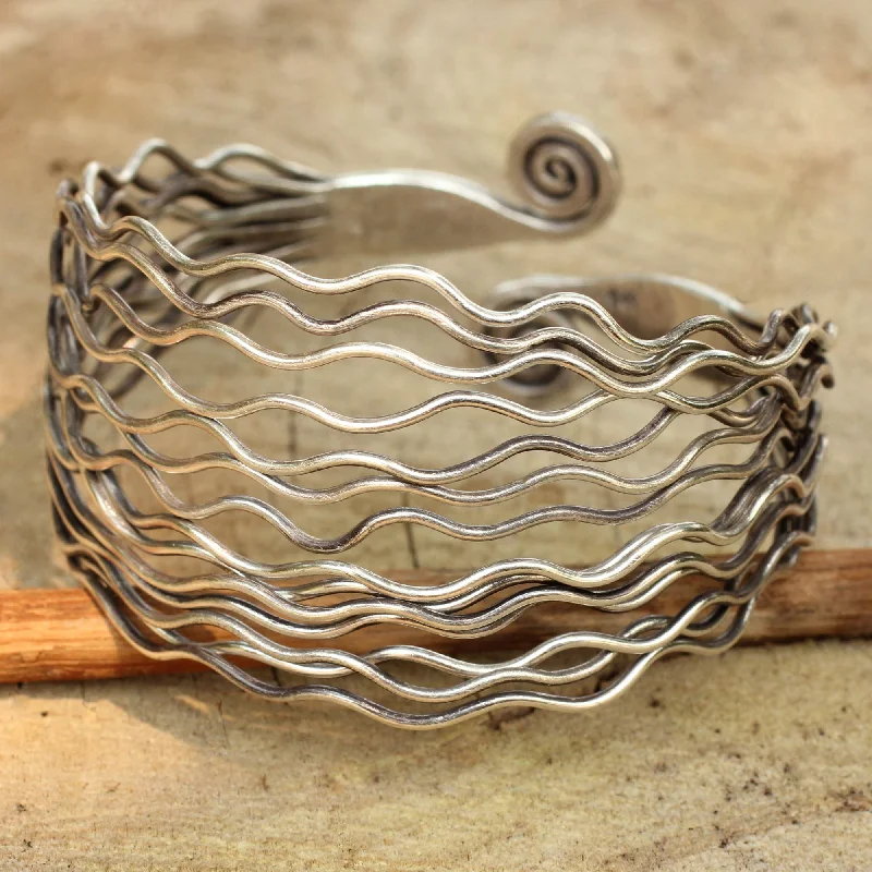 custom silver bracelet -Hypnotic Moon Sterling Silver Cuff Bracelet