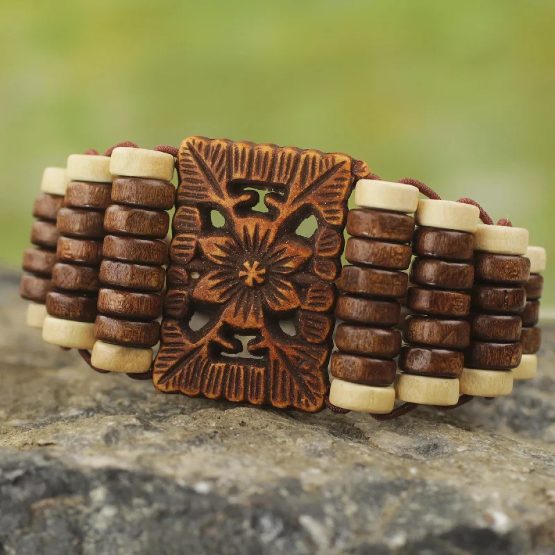 chunky statement bracelet -Kumasi Blossom Wood Beaded Bracelet