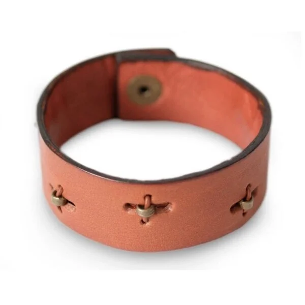 casual gold bracelet for men -Leather Men's 'Hide and Seek in Tan' Wristband Bracelet(Ghana)