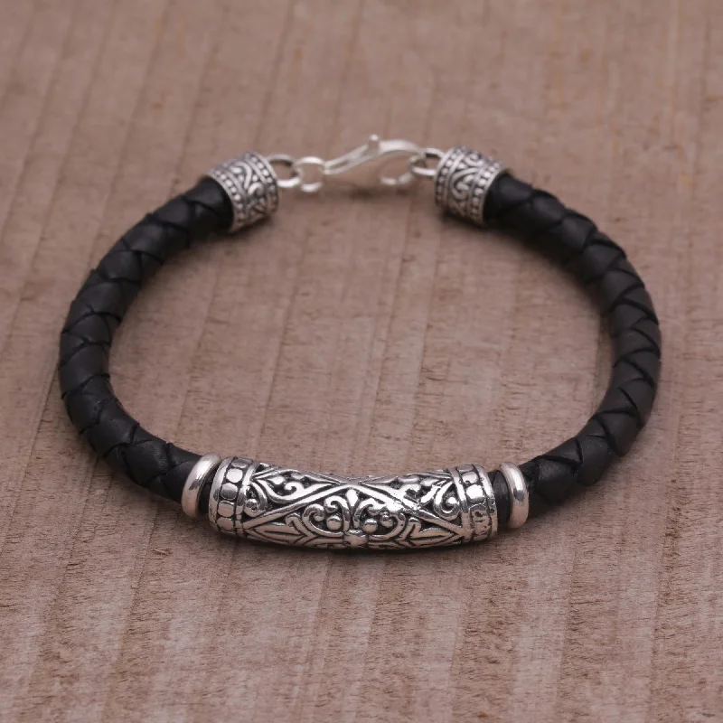 men’s cuff bracelet -Lost Kingdom Sterling Silver Leather Bracelet