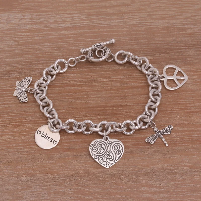 luxury diamond bracelet -Love and Bliss Sterling Silver Charm Bracelet