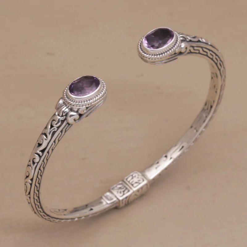 minimalist charm bracelet -Magical Attraction Amethyst Hinged Cuff Bracelet