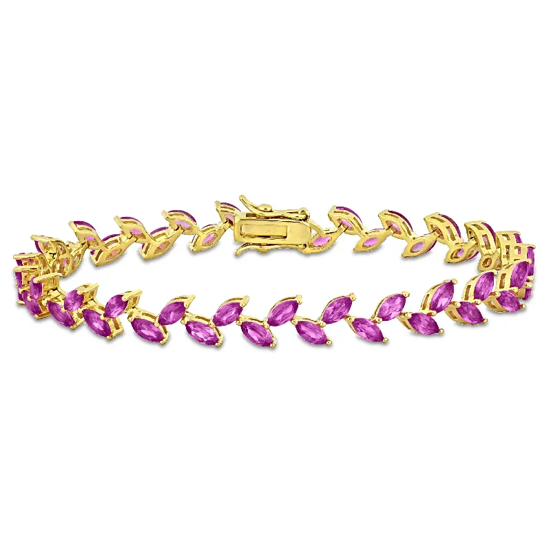 silver plated chain bracelet -Miadora 12ct TGW Created Pink Sapphire Bracelet in Yellow Sterling Silver