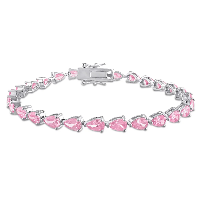 engraved quote bracelet -Miadora 13.5ct TGW Created Pink Sapphire Bracelet in Sterling Silver