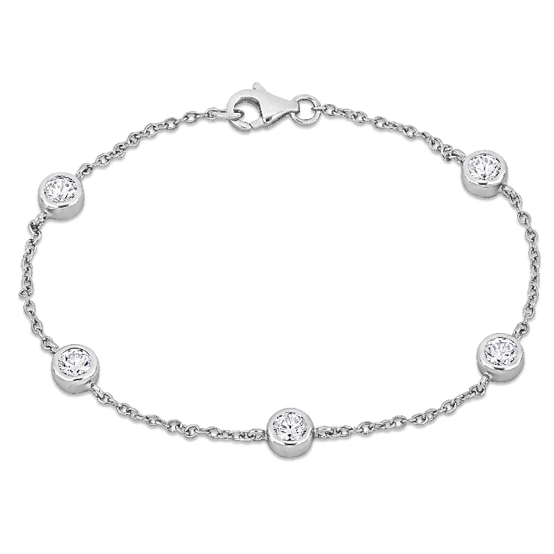 chunky bracelet for women -MIadora 2 3/5ct TGW White Cubic Zirconia Station Bracelet in 14k White Gold