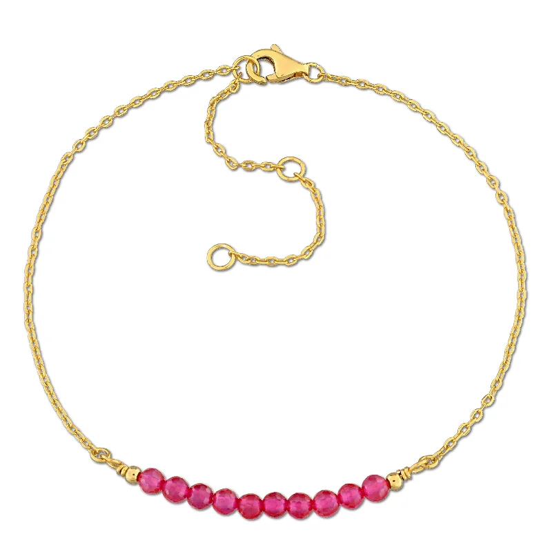 eco-friendly bracelet -Miadora 3mm Created Ruby beads 0.51ct tgw 1mm Rolo Chain in Yellow Sterling Silver