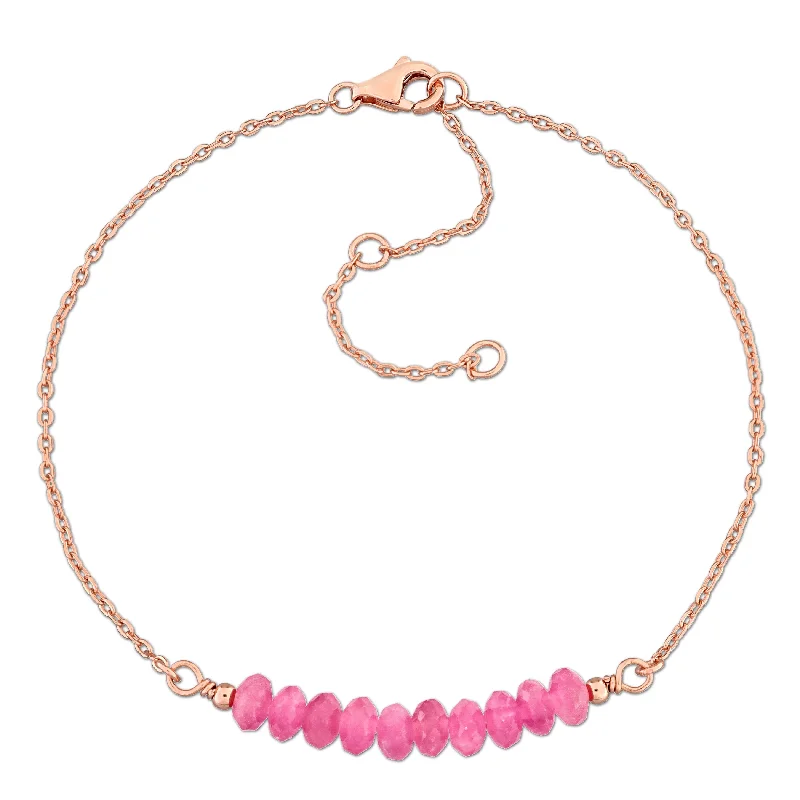 delicate gemstone bracelet -Miadora 4.5mm Pink Tourmaline Bead 0.81ct tgw Bracelet 1mm Rolo Chain in Rose Sterling Silver