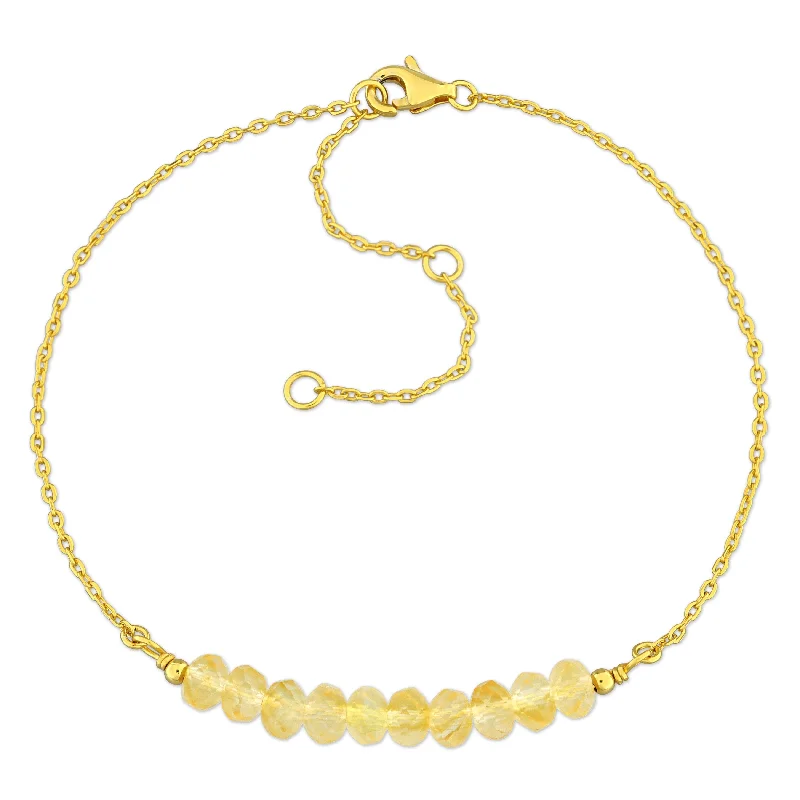 yoga inspired bracelet -Miadora 4mm Citrine Bead 0.92ct tgw Bracelet 1mm Rolo Chain in Yellow Sterling Silver